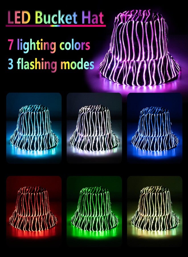 Litdevil Led Bucket Hat, Rave Led Hat 7 Colors, Neon Flashing Festival Gear, Light up Hat Rave Accessory, Funny Bucket Hat (US, Alpha, Large, Black) - Image 3